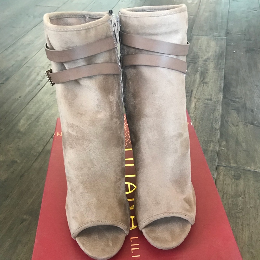 Taupe buckle open back chunky heel - Picture 2 of 4